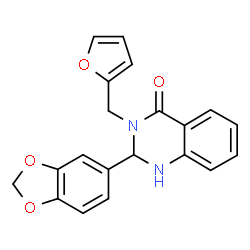 ChemSpider 2D Image | 2-(1,3-Benzodioxol-5-yl)-3-(2-furylmethyl)-2,3-dihydro-4(1H)-quinazolinone | C20H16N2O4