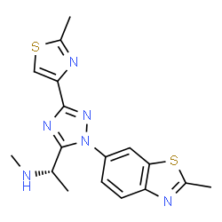 ChemSpider 2D Image | (1S)-N-Methyl-1-[1-(2-methyl-1,3-benzothiazol-6-yl)-3-(2-methyl-1,3-thiazol-4-yl)-1H-1,2,4-triazol-5-yl]ethanamine | C17H18N6S2