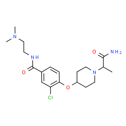 ChemSpider 2D Image | 4-{[1-(1-Amino-1-oxo-2-propanyl)-4-piperidinyl]oxy}-3-chloro-N-[2-(dimethylamino)ethyl]benzamide | C19H29ClN4O3