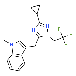 ChemSpider 2D Image | 3-{[3-Cyclopropyl-1-(2,2,2-trifluoroethyl)-1H-1,2,4-triazol-5-yl]methyl}-1-methyl-1H-indole | C17H17F3N4