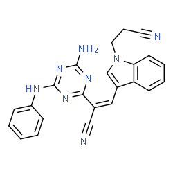 ChemSpider 2D Image | (2Z)-2-(4-Amino-6-anilino-1,3,5-triazin-2-yl)-3-[1-(2-cyanoethyl)-1H-indol-3-yl]acrylonitrile | C23H18N8