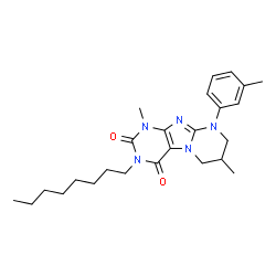 ChemSpider 2D Image | 1,7-Dimethyl-9-(3-methylphenyl)-3-octyl-6,7,8,9-tetrahydropyrimido[2,1-f]purine-2,4(1H,3H)-dione | C25H35N5O2