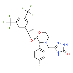 ChemSpider 2D Image | 5-{[(2S,3R)-2-{(1S)-1-[3,5-Bis(trifluoromethyl)phenyl]ethoxy}-3-(4-fluorophenyl)-4-morpholinyl]methyl}-1,2-dihydro-3H-1,2,4-triazol-3-one | C23H21F7N4O3