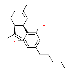 ChemSpider 2D Image | 2-[(1R,6S)-6-Isopropenyl-3-methyl-2-cyclohexen-1-yl]-5-pentyl-1,3-benzenediol | C21H30O2