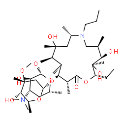 ChemSpider 2D Image | (2S,3R,4R,5R,8S,10R,11R,12R,13S,14R)-2-Ethyl-3,4,10-trihydroxy-3,5,8,10,12,14-hexamethyl-15-oxo-7-propyl-11-{[3,4,6-trideoxy-3-(dimethylamino)-beta-D-xylo-hexopyranosyl]oxy}-1-oxa-7-azacyclopentadecan
-13-yl 2,6-dideoxy-3-C-methyl-3-O-methyl-alpha-L-ribo-hexopyranoside | C40H76N2O12