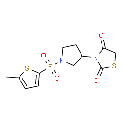 ChemSpider 2D Image | 3-{1-[(5-Methyl-2-thienyl)sulfonyl]-3-pyrrolidinyl}-1,3-thiazolidine-2,4-dione | C12H14N2O4S3