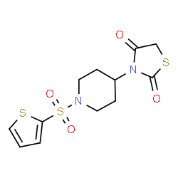 ChemSpider 2D Image | 3-[1-(2-Thienylsulfonyl)-4-piperidinyl]-1,3-thiazolidine-2,4-dione | C12H14N2O4S3