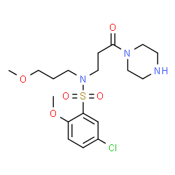 ChemSpider 2D Image | 5-Chloro-2-methoxy-N-(3-methoxypropyl)-N-[3-oxo-3-(1-piperazinyl)propyl]benzenesulfonamide | C18H28ClN3O5S