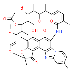 ChemSpider 2D Image | (9E,19E,21Z)-2,15,17,36-Tetrahydroxy-11-methoxy-3,7,12,14,16,18,22,30-octamethyl-6,23-dioxo-8,37-dioxa-24,27,33-triazahexacyclo[23.10.1.1~4,7~.0~5,35~.0~26,34~.0~27,32~]heptatriaconta-1(35),2,4,9,19,2
1,25(36),26(34),28,30,32-undecaen-13-yl acetate | C43H51N3O11