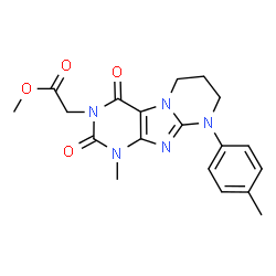 ChemSpider 2D Image | Methyl [1-methyl-9-(4-methylphenyl)-2,4-dioxo-1,4,6,7,8,9-hexahydropyrimido[2,1-f]purin-3(2H)-yl]acetate | C19H21N5O4