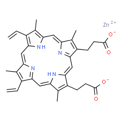 ChemSpider 2D Image | Zinc 3,3'-(3,7,12,17-tetramethyl-8,13-divinyl-2,18-porphyrindiyl)dipropanoate | C34H32N4O4Zn