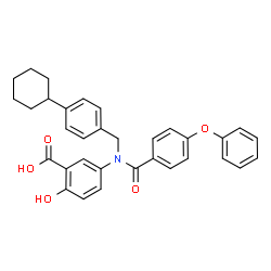ChemSpider 2D Image | 5-[(4-Cyclohexylbenzyl)(4-phenoxybenzoyl)amino]-2-hydroxybenzoic acid | C33H31NO5