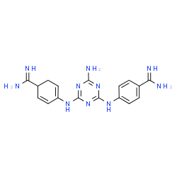 ChemSpider 2D Image | 4-({4-Amino-6-[(4-carbamimidoyl-1,5-cyclohexadien-1-yl)amino]-1,3,5-triazin-2-yl}amino)benzenecarboximidamide | C17H20N10