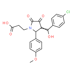 ChemSpider 2D Image | 3-{3-[(4-Chlorophenyl)(hydroxy)methylene]-2-(4-methoxyphenyl)-4,5-dioxo-1-pyrrolidinyl}propanoic acid | C21H18ClNO6