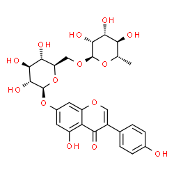 ChemSpider 2D Image | 5-Hydroxy-3-(4-hydroxyphenyl)-4-oxo-4H-chromen-7-yl 6-O-(6-deoxy-alpha-L-mannopyranosyl)-beta-D-glucopyranoside | C27H30O14
