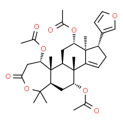 ChemSpider 2D Image | (5S,5aR,5bR,7S,7aS,8S,10bR,11R,12aR)-8-(3-Furyl)-1,1,5a,7a,10b-pentamethyl-3-oxo-3,4,5,5a,5b,6,7,7a,8,9,10b,11,12,12a-tetradecahydro-1H-cyclopenta[5,6]naphtho[2,1-c]oxepine-5,7,11-triyl triacetate | C32H42O9