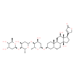 ChemSpider 2D Image | (3beta,5beta,12beta)-3-{[2,6-Dideoxy-beta-D-ribo-hexopyranosyl-(1->4)-2,6-dideoxy-beta-D-ribo-hexopyranosyl-(1->4)-2,6-dideoxy-alpha-D-ribo-hexopyranosyl]oxy}-12,14-dihydroxycard-20(22)-enolide | C41H64O14