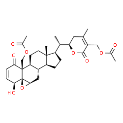 ChemSpider 2D Image | (4beta,5beta,6beta,22R)-4-Hydroxy-1,26-dioxo-5,6:22,26-diepoxyergosta-2,24-diene-19,27-diyl diacetate | C32H42O9