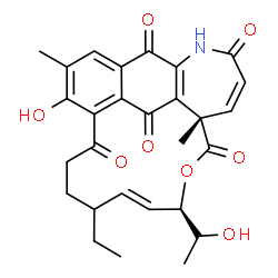 ChemSpider 2D Image | (10E,12R,15S)-9-Ethyl-4-hydroxy-12-(1-hydroxyethyl)-3,15-dimethyl-13-oxa-19-azatetracyclo[18.3.1.0~5,23~.0~15,21~]tetracosa-1(23),2,4,10,16,20-hexaene-6,14,18,22,24-pentone | C28H29NO8