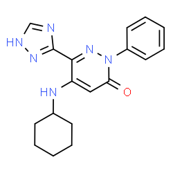 ChemSpider 2D Image | 5-(Cyclohexylamino)-2-phenyl-6-(1H-1,2,4-triazol-3-yl)-3(2H)-pyridazinone | C18H20N6O