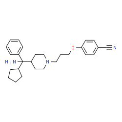 ChemSpider 2D Image | 4-(3-{4-[Amino(cyclopentyl)phenylmethyl]-1-piperidinyl}propoxy)benzonitrile | C27H35N3O