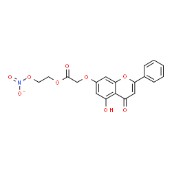 ChemSpider 2D Image | 2-(Nitrooxy)ethyl [(5-hydroxy-4-oxo-2-phenyl-4H-chromen-7-yl)oxy]acetate | C19H15NO9