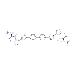 ChemSpider 2D Image | Methyl [(2R)-1-{(2S)-2-[4-(4'-{2-[(2S)-1-{(2R)-2-[(methoxycarbonyl)amino]-3-methylbutanoyl}-2-pyrrolidinyl]-1H-imidazol-4-yl}-4-biphenylyl)-1H-imidazol-2-yl]-1-pyrrolidinyl}-3-methyl-1-oxo-2-butanyl]c
arbamate | C40H50N8O6