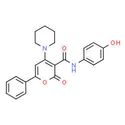 ChemSpider 2D Image | N-(4-Hydroxyphenyl)-2-oxo-6-phenyl-4-(1-piperidinyl)-2H-pyran-3-carboxamide | C23H22N2O4