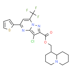ChemSpider 2D Image | Octahydro-2H-quinolizin-1-ylmethyl 3-chloro-5-(2-thienyl)-7-(trifluoromethyl)pyrazolo[1,5-a]pyrimidine-2-carboxylate | C22H22ClF3N4O2S