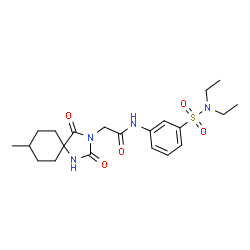 ChemSpider 2D Image | N-[3-(Diethylsulfamoyl)phenyl]-2-(8-methyl-2,4-dioxo-1,3-diazaspiro[4.5]dec-3-yl)acetamide | C21H30N4O5S