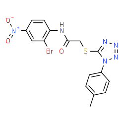ChemSpider 2D Image | N-(2-Bromo-4-nitrophenyl)-2-{[1-(4-methylphenyl)-1H-tetrazol-5-yl]sulfanyl}acetamide | C16H13BrN6O3S