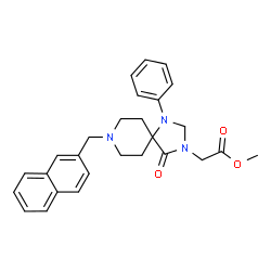 ChemSpider 2D Image | Methyl [8-(2-naphthylmethyl)-4-oxo-1-phenyl-1,3,8-triazaspiro[4.5]dec-3-yl]acetate | C27H29N3O3
