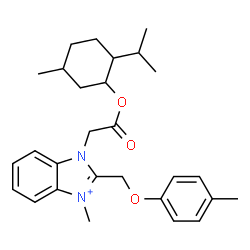 ChemSpider 2D Image | 1-{2-[(2-Isopropyl-5-methylcyclohexyl)oxy]-2-oxoethyl}-3-methyl-2-[(4-methylphenoxy)methyl]-1H-benzimidazol-3-ium | C28H37N2O3