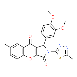 ChemSpider 2D Image | 1-(3,4-Dimethoxyphenyl)-7-methyl-2-(5-methyl-1,3,4-thiadiazol-2-yl)-1,2-dihydrochromeno[2,3-c]pyrrole-3,9-dione | C23H19N3O5S