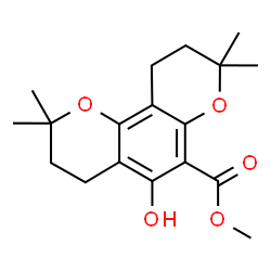 ChemSpider 2D Image | Methyl 5-hydroxy-2,2,8,8-tetramethyl-3,4,9,10-tetrahydro-2H,8H-pyrano[2,3-f]chromene-6-carboxylate | C18H24O5
