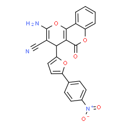 ChemSpider 2D Image | 2-Amino-4-[5-(4-nitrophenyl)-2-furyl]-5-oxo-4H,5H-pyrano[3,2-c]chromene-3-carbonitrile | C23H13N3O6