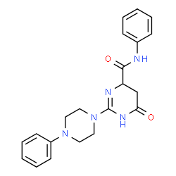 ChemSpider 2D Image | 6-Oxo-N-phenyl-2-(4-phenyl-1-piperazinyl)-1,4,5,6-tetrahydro-4-pyrimidinecarboxamide | C21H23N5O2