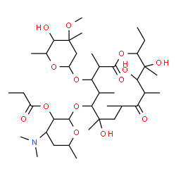 ChemSpider 2D Image | 4-(Dimethylamino)-2-({14-ethyl-7,12,13-trihydroxy-4-[(5-hydroxy-4-methoxy-4,6-dimethyltetrahydro-2H-pyran-2-yl)oxy]-3,5,7,9,11,13-hexamethyl-2,10-dioxooxacyclotetradecan-6-yl}oxy)-6-methyltetrahydro-2
H-pyran-3-yl propionate | C40H71NO14