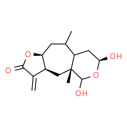 ChemSpider 2D Image | (3aS,4aR,7S,10aS)-5,7-Dihydroxy-4a,9-dimethyl-3-methylenedecahydrofuro[2',3':5,6]cyclohepta[1,2-c]pyran-2(3H)-one | C15H22O5