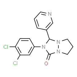 ChemSpider 2D Image | 2-(3,4-Dichlorophenyl)-3-(3-pyridinyl)tetrahydro-1H,5H-pyrazolo[1,2-a][1,2,4]triazol-1-one | C16H14Cl2N4O