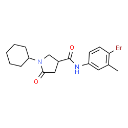 ChemSpider 2D Image | N-(4-Bromo-3-methylphenyl)-1-cyclohexyl-5-oxo-3-pyrrolidinecarboxamide | C18H23BrN2O2