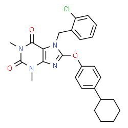 ChemSpider 2D Image | 7-(2-Chlorobenzyl)-8-(4-cyclohexylphenoxy)-1,3-dimethyl-3,7-dihydro-1H-purine-2,6-dione | C26H27ClN4O3