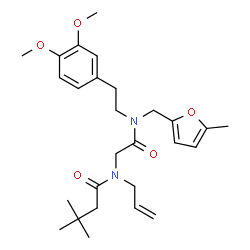 ChemSpider 2D Image | N-Allyl-N-(2-{[2-(3,4-dimethoxyphenyl)ethyl][(5-methyl-2-furyl)methyl]amino}-2-oxoethyl)-3,3-dimethylbutanamide | C27H38N2O5