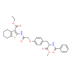 ChemSpider 2D Image | Methyl N-benzoyl-O-(2-{[3-(ethoxycarbonyl)-4,5,6,7-tetrahydro-1-benzothiophen-2-yl]amino}-2-oxoethyl)tyrosinate | C30H32N2O7S