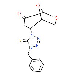 ChemSpider 2D Image | 2-(4-Benzyl-5-thioxo-4,5-dihydro-1H-tetrazol-1-yl)-6,8-dioxabicyclo[3.2.1]octan-4-one | C14H14N4O3S