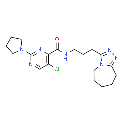 ChemSpider 2D Image | 5-Chloro-2-(1-pyrrolidinyl)-N-[3-(6,7,8,9-tetrahydro-5H-[1,2,4]triazolo[4,3-a]azepin-3-yl)propyl]-4-pyrimidinecarboxamide | C19H26ClN7O