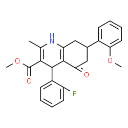 ChemSpider 2D Image | Methyl 4-(2-fluorophenyl)-7-(2-methoxyphenyl)-2-methyl-5-oxo-1,4,5,6,7,8-hexahydro-3-quinolinecarboxylate | C25H24FNO4