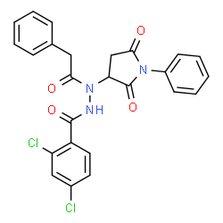 ChemSpider 2D Image | 2,4-Dichloro-N'-(2,5-dioxo-1-phenyl-3-pyrrolidinyl)-N'-(phenylacetyl)benzohydrazide | C25H19Cl2N3O4
