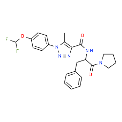 ChemSpider 2D Image | 1-[4-(Difluoromethoxy)phenyl]-5-methyl-N-[1-oxo-3-phenyl-1-(1-pyrrolidinyl)-2-propanyl]-1H-1,2,3-triazole-4-carboxamide | C24H25F2N5O3