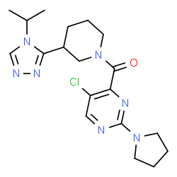 ChemSpider 2D Image | [5-Chloro-2-(1-pyrrolidinyl)-4-pyrimidinyl][3-(4-isopropyl-4H-1,2,4-triazol-3-yl)-1-piperidinyl]methanone | C19H26ClN7O